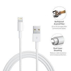 AAA Best white iPhone lightning USB Cable Charger 2A Fast Speed 144 Braided TPE