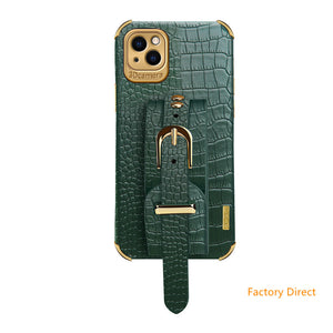 New iPhone14 13 pro max 12 Mini 11 Crocodile leather case with wrist strap