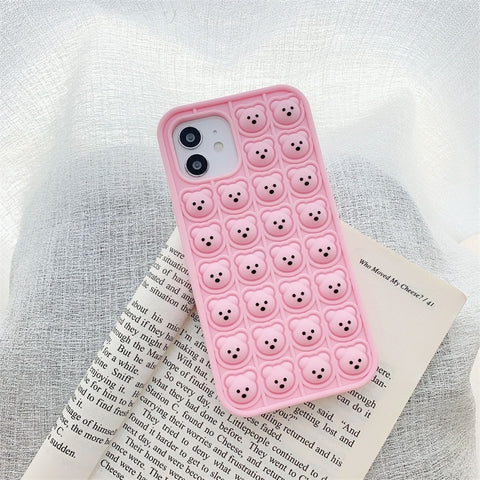 Image of Iphone 12 11 Pro Max case Cute Cartoon 3D bear toys push It bubble Phone Case ForX XR XS 6 6S 7 8 Plus SE Soft Silicone Cover Fundas go pop it