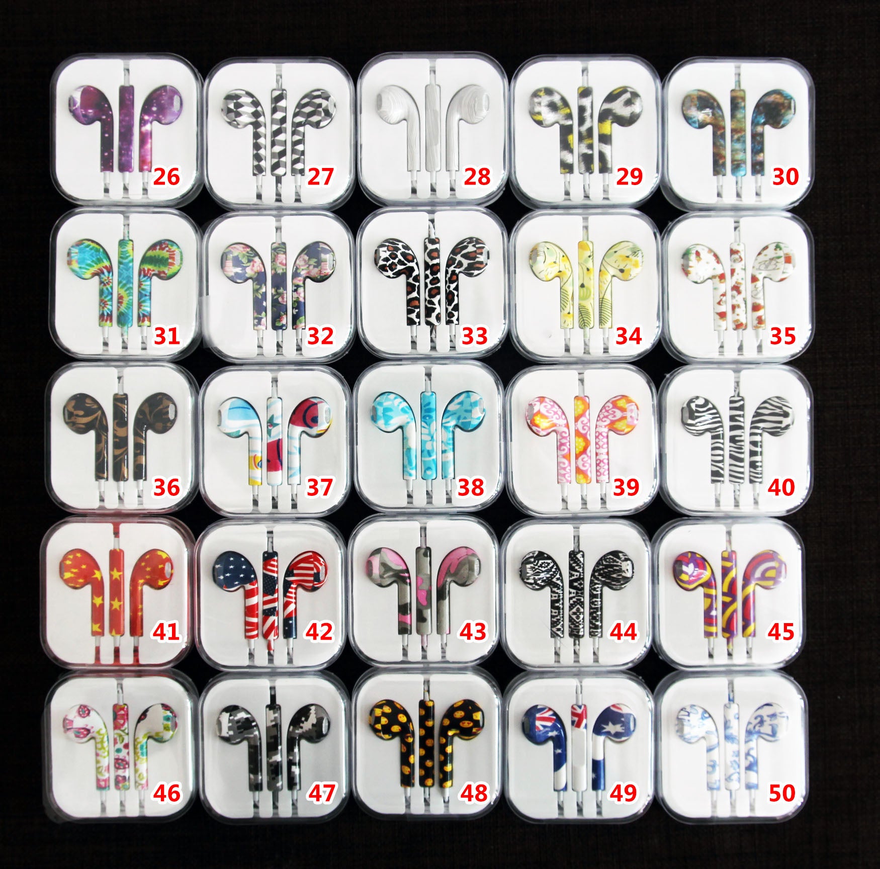 Printed Earphones earbuds with Volume Control & Mic for iPhone