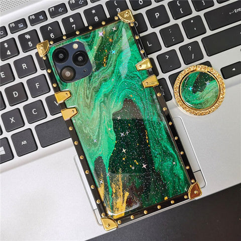 Image of Fashion Colorful Glitter Marble Stone Square Gold Cover for iPhone