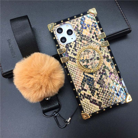 Image of iPhone 12 PRO XS Max X XR Strap Soft Square Case for iphone 11 PRO MAX Luxury Glitter Snake Skin Pattern Cover for 7 8 Plus 6S