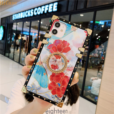 Image of Glitter Flower Case with Diamond Ring Holder for iPhone models