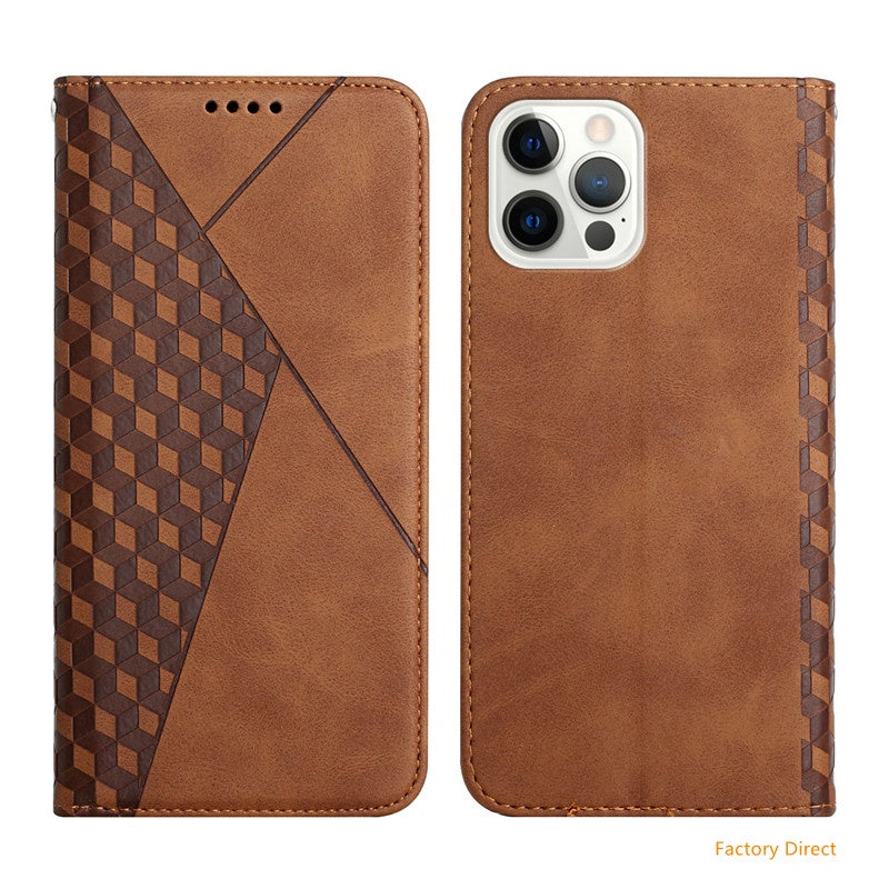 Galaxy A02S A12 A13 A22 A21S A51 A71 Stylish Flip case Samsung A22 A32 A42 A52 A72 4G 5G Luxury Shockproof Grid pattern Leather flip cover with stand holder and card slot window hole wallet back cover