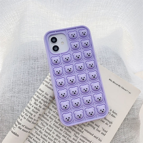 Image of Iphone 12 11 Pro Max case Cute Cartoon 3D bear toys push It bubble Phone Case ForX XR XS 6 6S 7 8 Plus SE Soft Silicone Cover Fundas go pop it