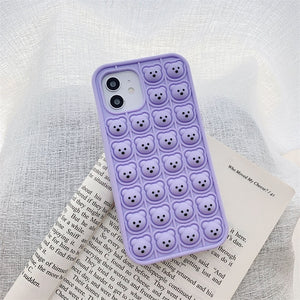 Iphone 12 11 Pro Max case Cute Cartoon 3D bear toys push It bubble Phone Case ForX XR XS 6 6S 7 8 Plus SE Soft Silicone Cover Fundas go pop it
