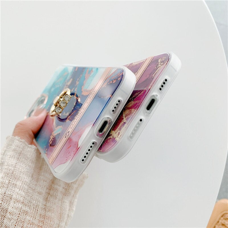 Finger Ring Holder Marble Phone Cases For iphone 12 Mini XS 11 Pro Max X XR SE 2020 7 8 Plus Case Silicone Soft TPU Back Cover