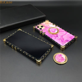 Colorful Laser Glitter Pink Marble Soft Silicone Square Cover for iPhones