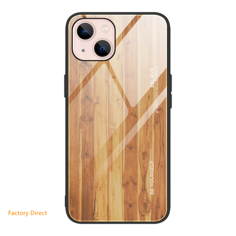 Image of Wood grain design tempered glass phone case back cover for ASUS