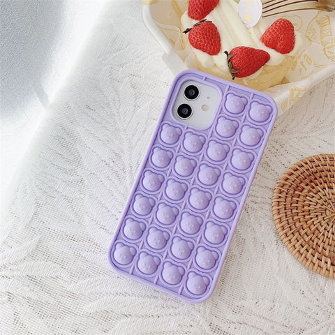 Image of Iphone 12 11 Pro Max case Cute Cartoon 3D bear toys push It bubble Phone Case ForX XR XS 6 6S 7 8 Plus SE Soft Silicone Cover Fundas go pop it