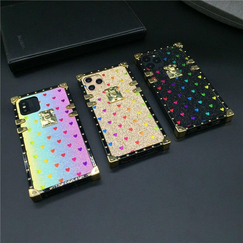 Luxury Glitter Cover Heart Square Phone Case for Samsung Galaxy A32 A22 A42 A52 A72 A71 A70 A50 A12 A31 A30 A51 A10E A20E A21S