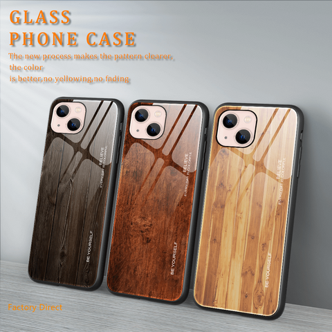 Image of Samsung M J Sery Wood grain design tempered glass phone case