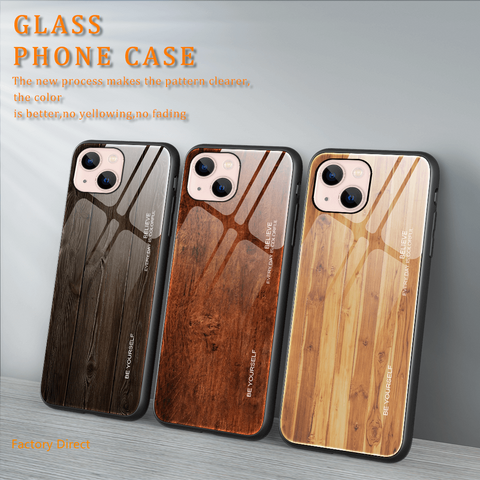 Image of Wood grain design tempered glass phone case back cover for ASUS