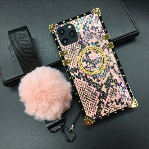 Image of iPhone 12 PRO XS Max X XR Strap Soft Square Case for iphone 11 PRO MAX Luxury Glitter Snake Skin Pattern Cover for 7 8 Plus 6S