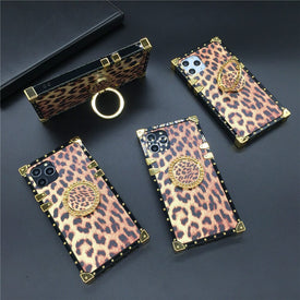 Square Luxury Glitter Fashion Leopard Print Cover Case for iPhone models