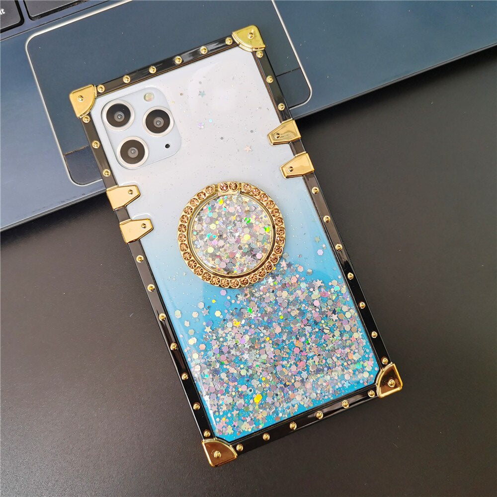 iPhones Luxury Bling Glitter Star Case Gradient Colorful Sequins Soft Square Phone Cover