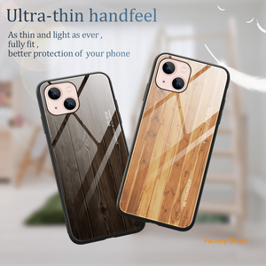 Wood grain tempered glass case for iPhone models