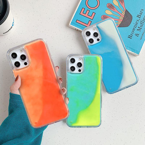 Image of Quicksand Luminous Phone Case For iPhone 12 11 12 Pro Max XR XS Max X 7 8 Plus 12 Mini 12Pro 12 11 Glitter Neon Sand Back Cover