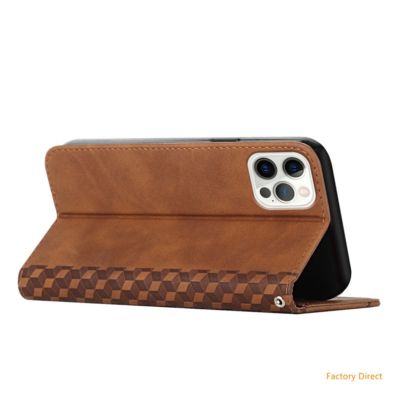 Galaxy A02S A12 A13 A22 A21S A51 A71 Stylish Flip case Samsung A22 A32 A42 A52 A72 4G 5G Luxury Shockproof Grid pattern Leather flip cover with stand holder and card slot window hole wallet back cover