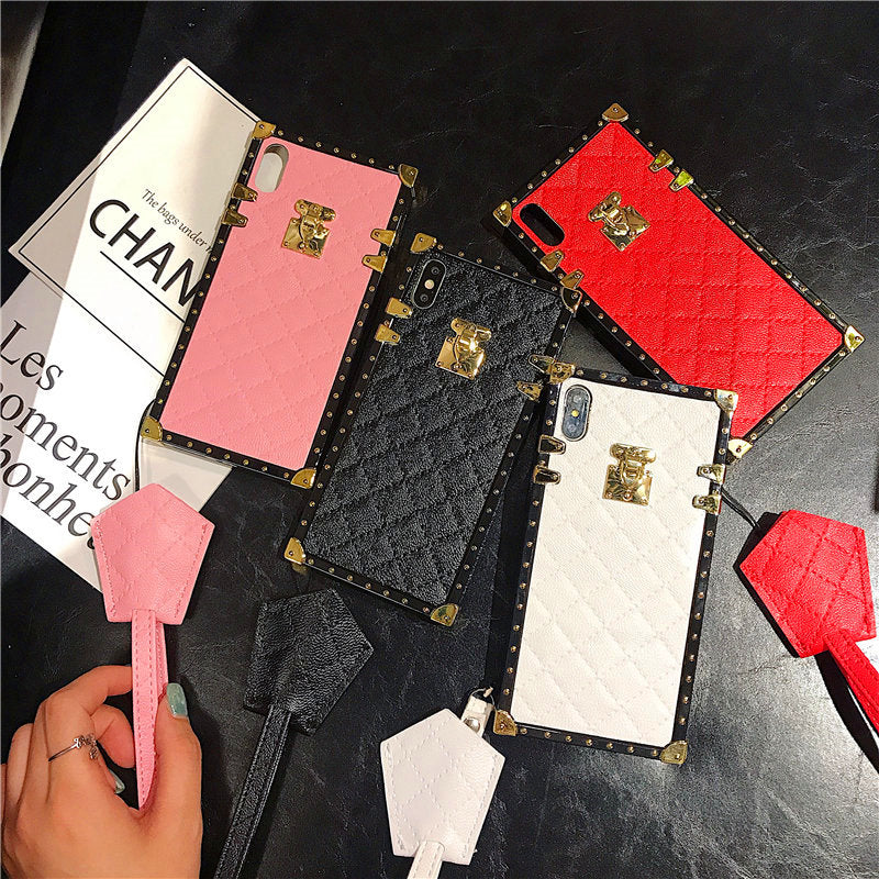 Samsung S Sery Luxury Grid Lambskin Square Cover PU Leather Case