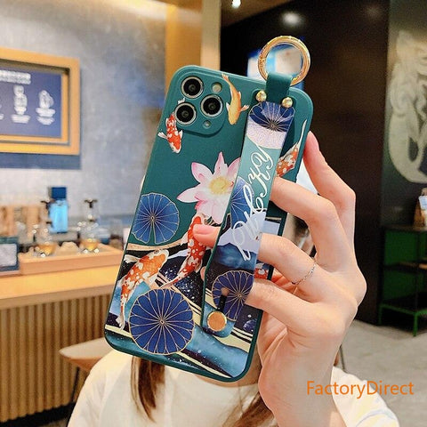Image of Wrist Strap Cactus Flowers Phone Case For iPhone models 12 11 pro max 7 8 plus x xr xs xsmax