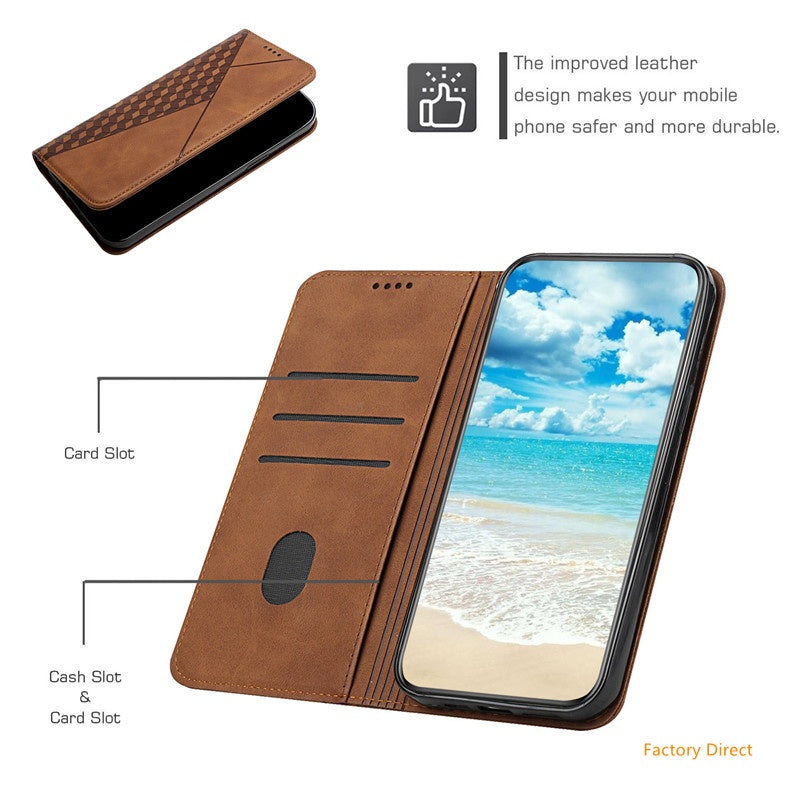 Galaxy A02S A12 A13 A22 A21S A51 A71 Stylish Flip case Samsung A22 A32 A42 A52 A72 4G 5G Luxury Shockproof Grid pattern Leather flip cover with stand holder and card slot window hole wallet back cover