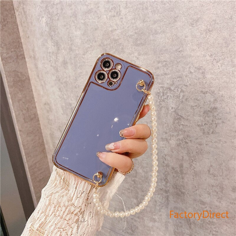 Electroplatin Pearl Bracelet Phone Case with lanyard for IPhone 12 MAX 11 Pro XS XR X 7 8 Plus Protection Back Cove