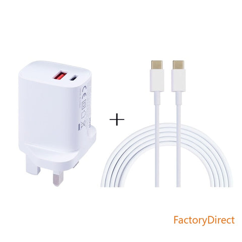 Image of 20W USB-C / Type-C + USB Ports Charger with 100W Type-C to Type-C Fast Charging Cable  UK Plug  EU Plug US Plug