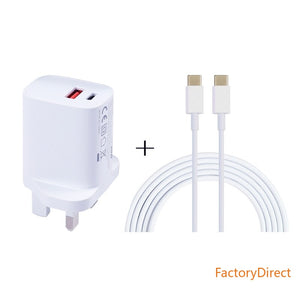 20W USB-C / Type-C + USB Ports Charger with 100W Type-C to Type-C Fast Charging Cable  UK Plug  EU Plug US Plug