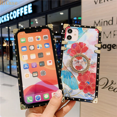 Image of Glitter Flower Case with Diamond Ring Holder for iPhone models