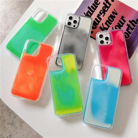 Image of Quicksand Luminous Phone Case For iPhone 12 11 12 Pro Max XR XS Max X 7 8 Plus 12 Mini 12Pro 12 11 Glitter Neon Sand Back Cover