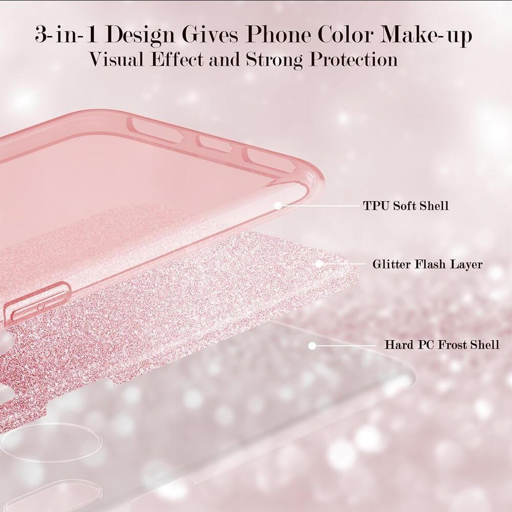 Glitter phone case  Luxury Shiny 3 in 1 Cover for iPhone 11 pro max X xs xr 8 7 6 6s Plus