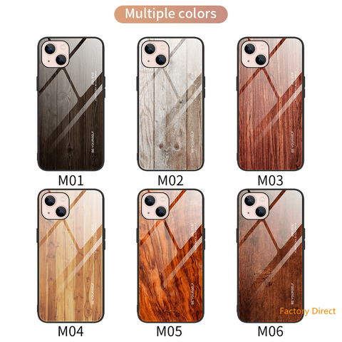 Image of wooden grain glass phone case for iphone 13 12 11 pro max