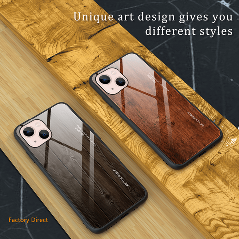 Image of Wood grain tempered glass case for iPhone models